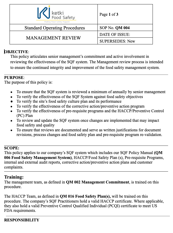 SQF Version 9.0 SOP Compliance